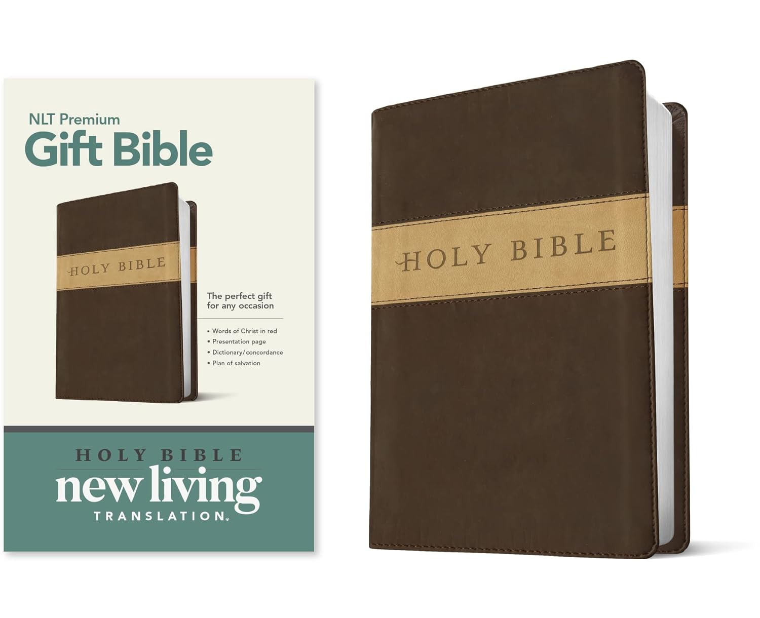 PREMIUM GIFT BIBLE NLT(LEATHERLIKE DARK BROWN TAN) - main